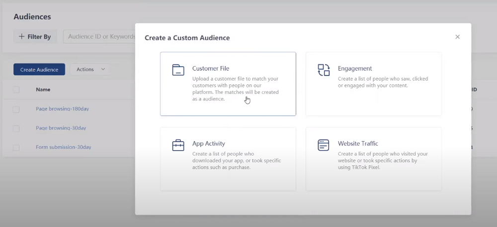 Создание кастомной аудитории в ТикТок
